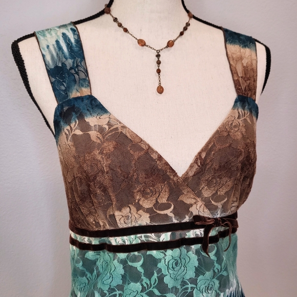 studio Y Brown and Blue Dyed Lace Blouse - Picture 2 of 5